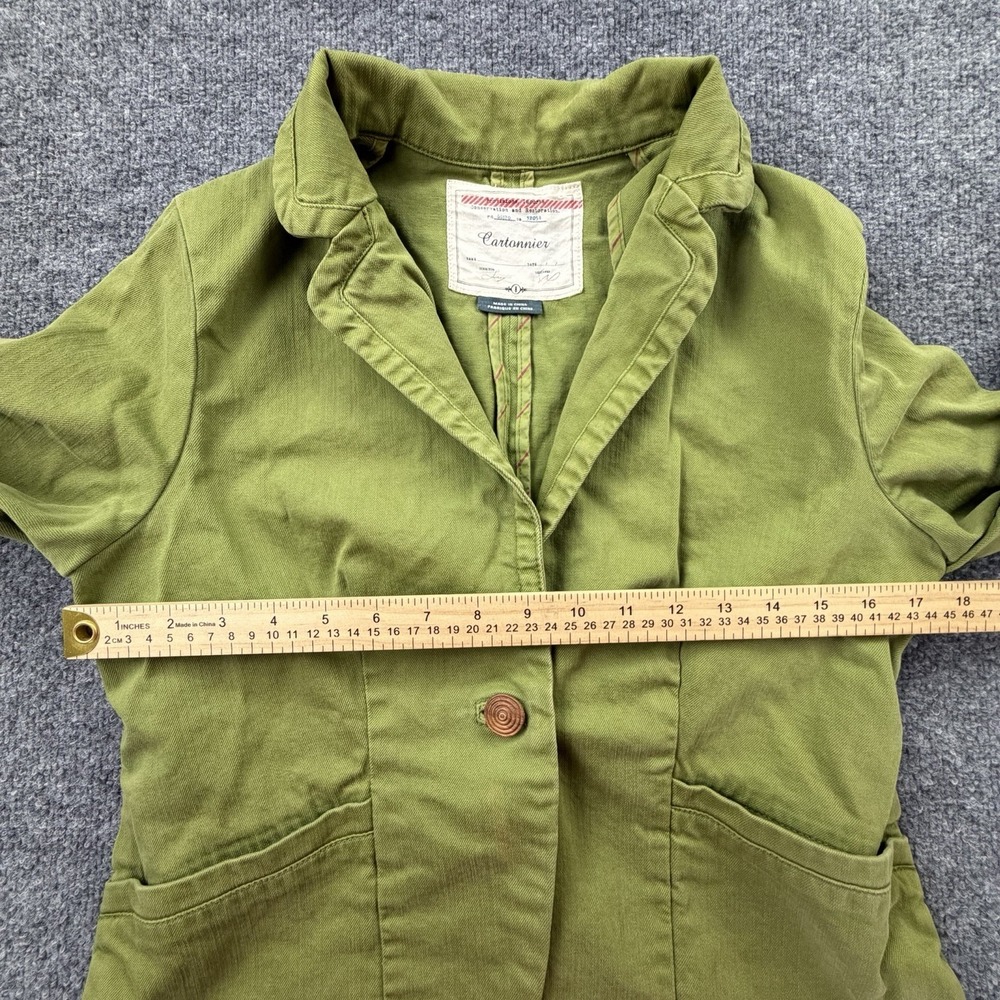 Cartonnier Anthropologie Green Blazer Jacket Womens 8 Cotton Stretch Casual - Picture 7 of 11
